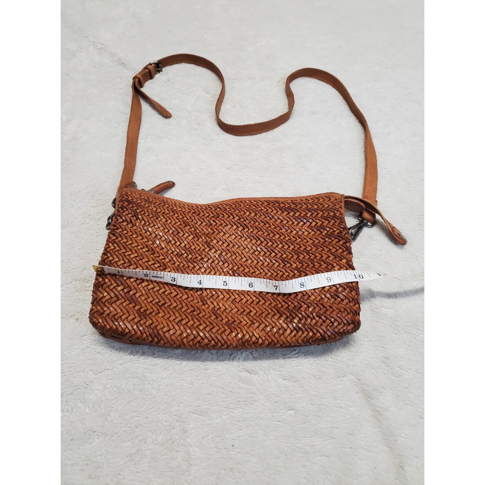 Tan Brown Woven Leather Crossbody Purse Bag Boho Bohemian Casual Western Basic - Picture 5 of 10